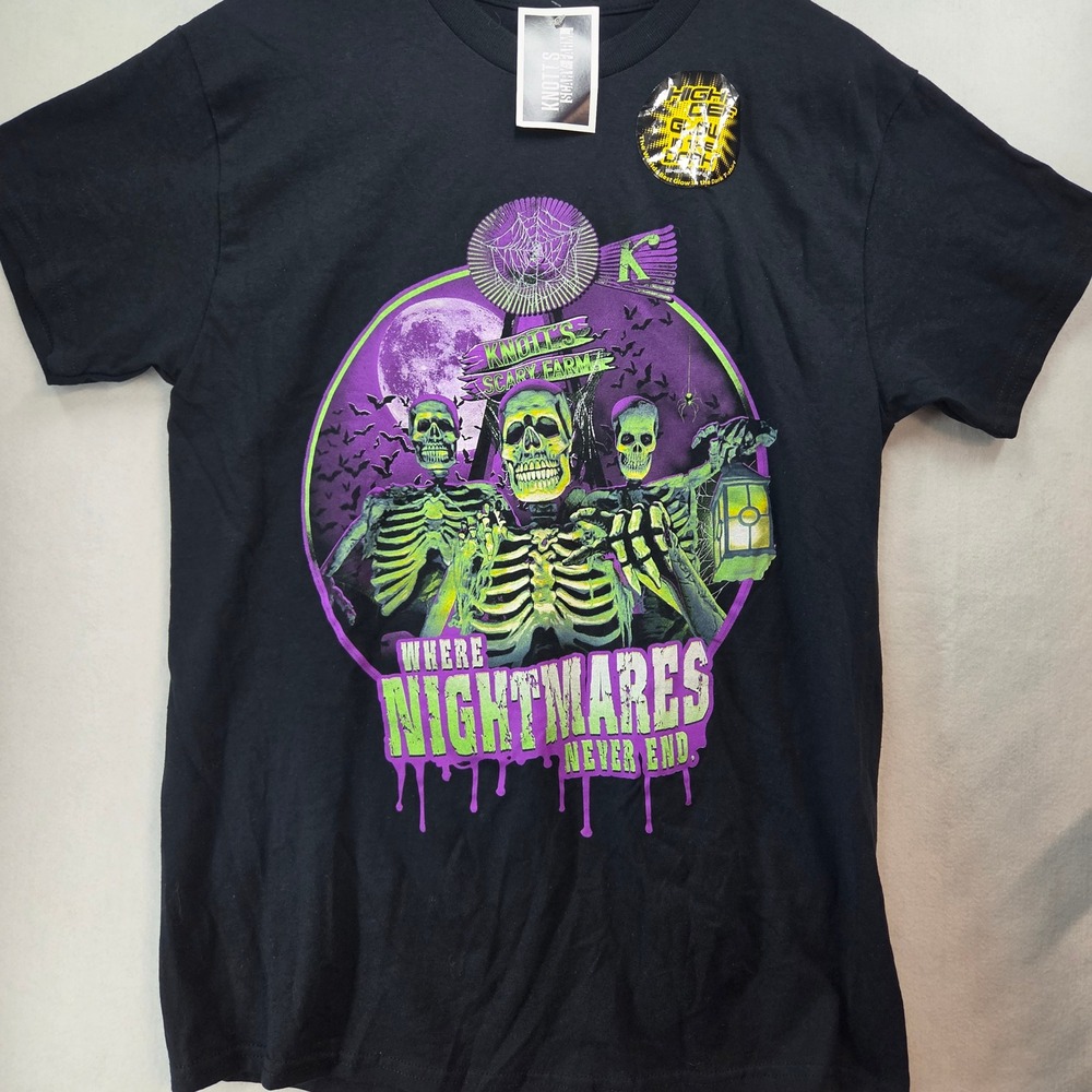 Knotts Scary Farm Mens Glow in the Dark Skeleton Nightmares Graphic T-Shirt Med
